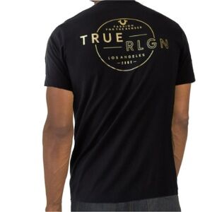 NWT True Religion Men's T-Shirt Black w/ Gold Foil Halo Logo 3XL